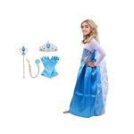 Jucarii, Copii si Bebe - Jucarii si jocuri - Jucarii de rol - Masti si costume copii - Set rochie si patru accesorii Elsa Frozen, IdeallStore®, 5-7 ani, Carnaval - Infinity.ro