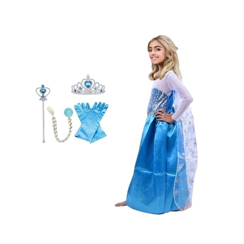 Jucarii, Copii si Bebe - Jucarii si jocuri - Jucarii de rol - Masti si costume copii - Set rochie si patru accesorii Elsa Frozen, IdeallStore®, 5-7 ani, Carnaval - Infinity.ro