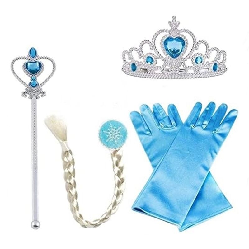 Jucarii, Copii si Bebe - Jucarii si jocuri - Jucarii de rol - Masti si costume copii - Set rochie si patru accesorii Elsa Frozen, IdeallStore®, 5-7 ani, Carnaval - Infinity.ro