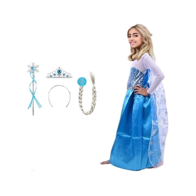 Jucarii, Copii si Bebe - Jucarii si jocuri - Jucarii de rol - Masti si costume copii - Set rochie si trei accesorii Elsa Frozen, IdeallStore®, 3-5  ani, Carnaval - Infinity.ro