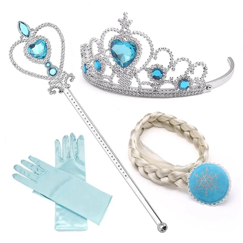 Jucarii, Copii si Bebe - Jucarii si jocuri - Jucarii de rol - Masti si costume copii - Set rochie si patru accesorii Elsa Frozen, IdeallStore®, 5-7 ani, Carnaval - Infinity.ro