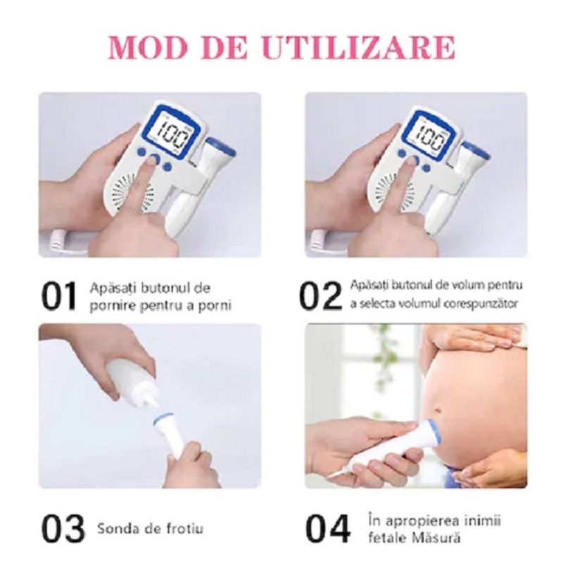 Ingrijire personala si Cosmetice - Sanatate si wellness - Aparate medicale - Dispozitive monitorizare medicala - Monitor fetal doppler pentru gravide, Rohs, monitorizare functii vitale fat intrauterin, detectare b - Infinity.ro