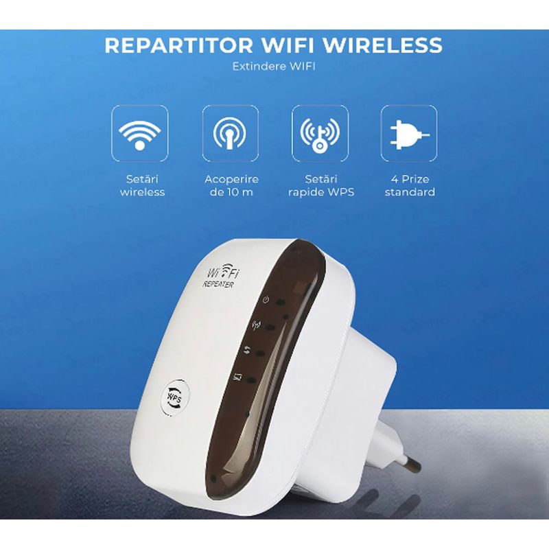 TV, Audio-Video si Foto - Accesorii TV si audio - Splittere si amplificatoare - Amplificator semnal Wireless Wi-Fi, Repeater, 2.4 GHz, 300mbs2, Lan slot, 10m Acoperire, Alb - Infinity.ro