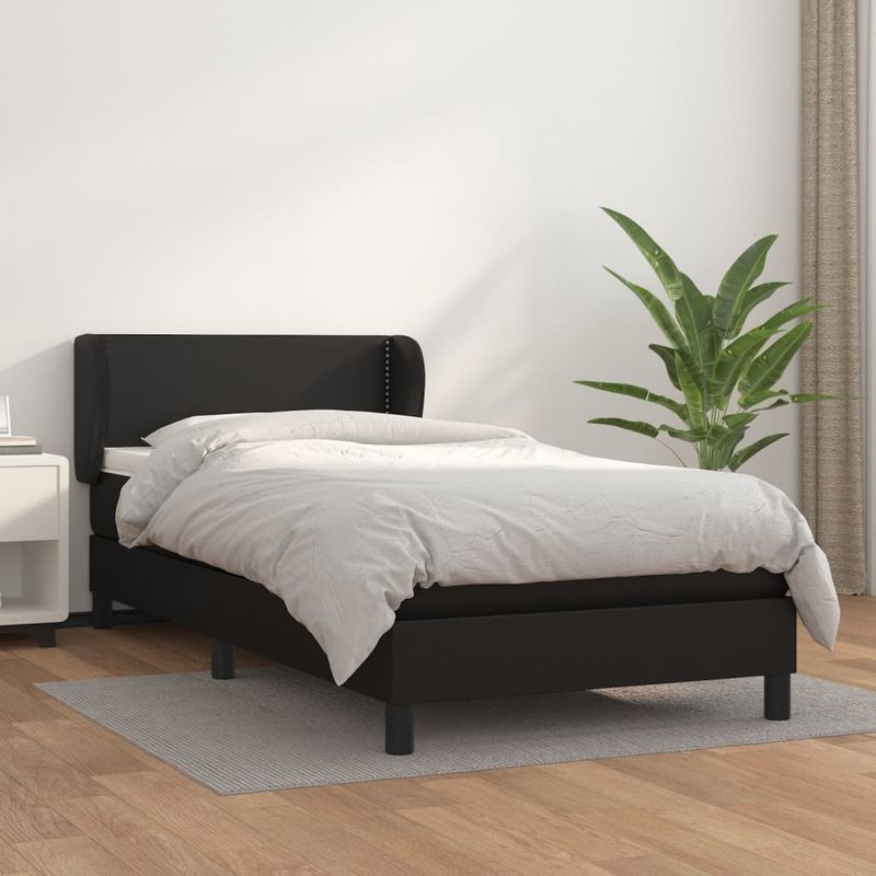 Casa si Gradina - Mobilier - Paturi si accesorii - Paturi - Pat box spring cu saltea, negru, 90x190 cm, piele ecologica - Infinity.ro