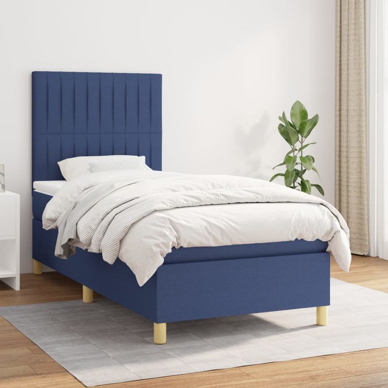 Casa si Gradina - Mobilier - Paturi si accesorii - Paturi - Pat box spring cu saltea, albastru, 90x190 cm, textil - Infinity.ro