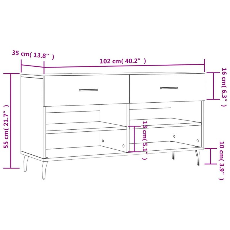 Casa si Gradina - Mobilier - Organizare si depozitare - Organizator incaltaminte - Banca de pantofi, gri sonoma, 102x35x55 cm, lemn prelucrat - Infinity.ro