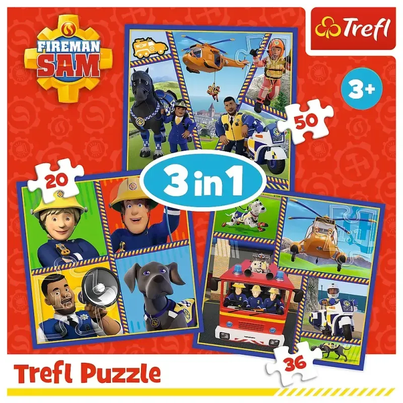 Jucarii, Copii si Bebe - Jucarii si jocuri - Jocuri si puzzle - Puzzle - Puzzle trefl 3in1 pompierul sam o zi din viata pompierilor - Infinity.ro