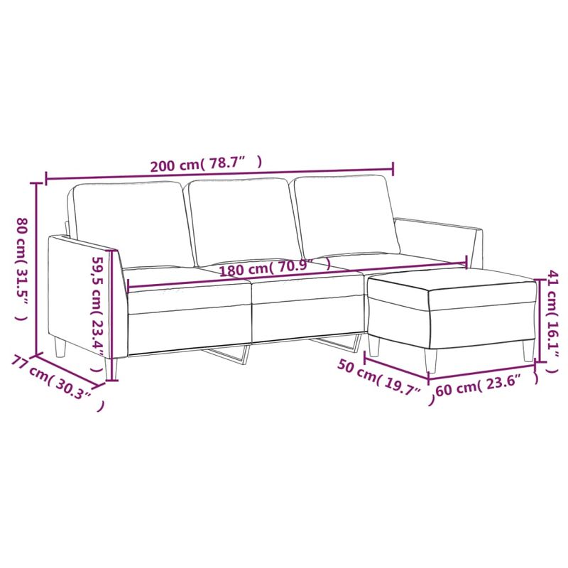Casa si Gradina - Mobilier - Canapele si coltare - Canapele - Canapea cu 3 locuri si taburet, gri, 180 cm, piele ecologica - Infinity.ro