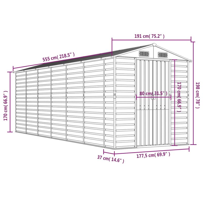 Casa si Gradina - Gradina si terasa - Casute de gradina - Sopron de gradina, antracit, 191x555x198 cm, otel galvanizat - Infinity.ro