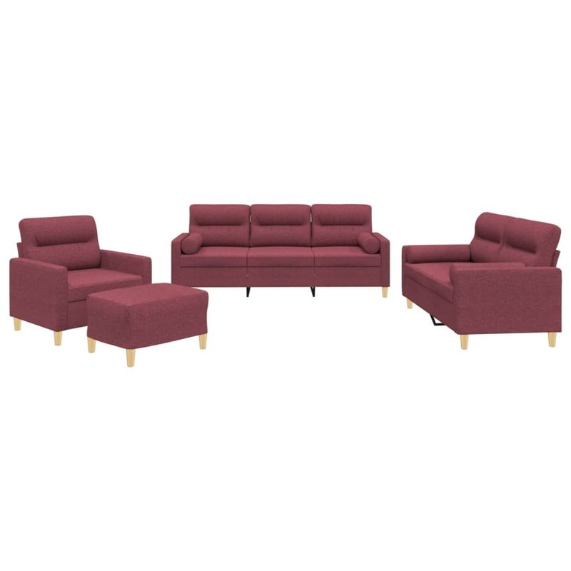 Casa si Gradina - Mobilier - Seturi de mobilier - Seturi living - Set canapea cu perne, 4 piese, rosu vin, material textil - Infinity.ro
