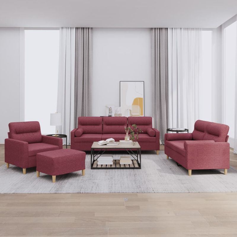 Casa si Gradina - Mobilier - Seturi de mobilier - Seturi living - Set canapea cu perne, 4 piese, rosu vin, material textil - Infinity.ro