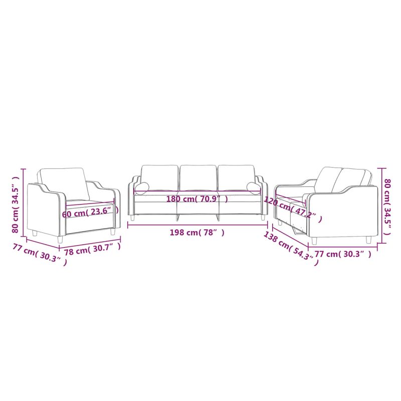 Casa si Gradina - Mobilier - Seturi de mobilier - Seturi living - Set de canapele cu perne, 3 piese, gri deschis, textil - Infinity.ro