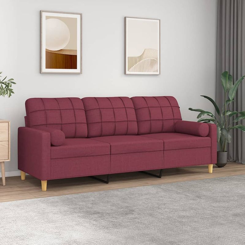 Casa si Gradina - Mobilier - Canapele si coltare - Canapele - Canapea cu 3 locuri cu pernute, rosu vin, 180 cm, textil - Infinity.ro