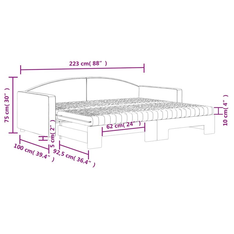 Casa si Gradina - Mobilier - Paturi si accesorii - Paturi - Pat de zi cu extensie si saltele, crem, 90x200 cm, textil - Infinity.ro