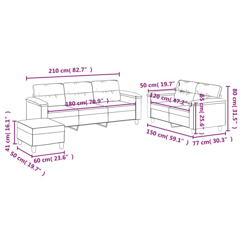 Casa si Gradina - Mobilier - Seturi de mobilier - Seturi living - Set de canapele cu perne, 3 piese, gri deschis, microfibra - Infinity.ro