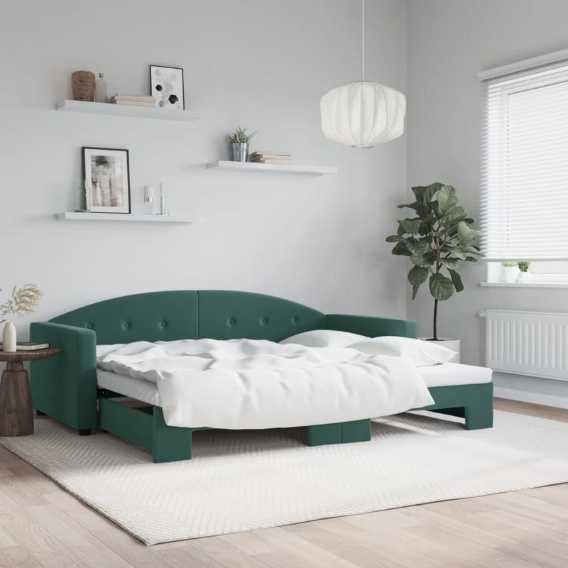 Casa si Gradina - Mobilier - Paturi si accesorii - Paturi - Pat de zi cu extensie, verde inchis, 90x200 cm, catifea - Infinity.ro