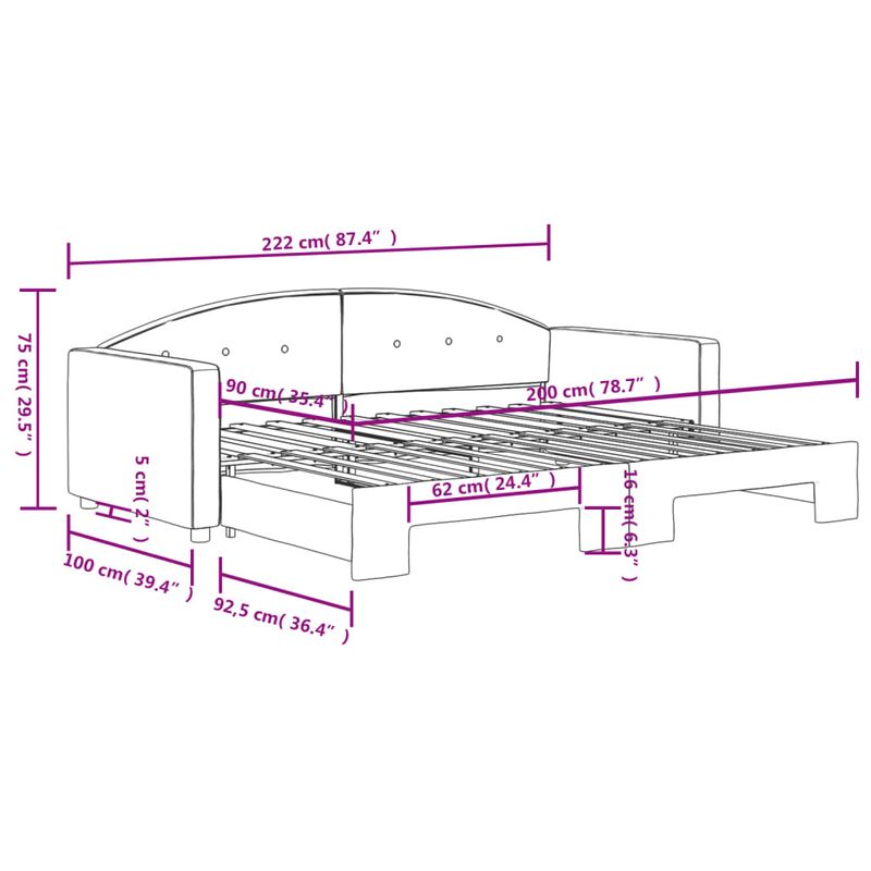Casa si Gradina - Mobilier - Paturi si accesorii - Paturi - Pat de zi cu extensie, verde inchis, 90x200 cm, catifea - Infinity.ro