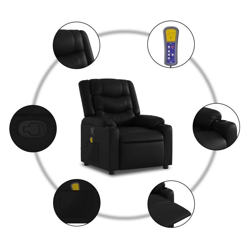 Ingrijire personala si Cosmetice - Sanatate si wellness - Articole wellness - Fotolii de masaj - Fotoliu de masaj rabatabil cu ridicare negru piele ecologica - Infinity.ro