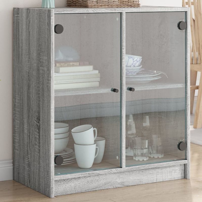 Casa si Gradina - Mobilier - Comode si corpuri - Comode - Dulap lateral cu usi din sticla, gri sonoma, 68x37x75,5 cm - Infinity.ro
