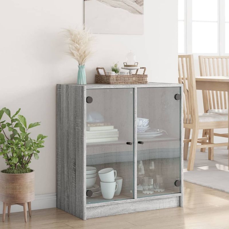 Casa si Gradina - Mobilier - Comode si corpuri - Comode - Dulap lateral cu usi din sticla, gri sonoma, 68x37x75,5 cm - Infinity.ro