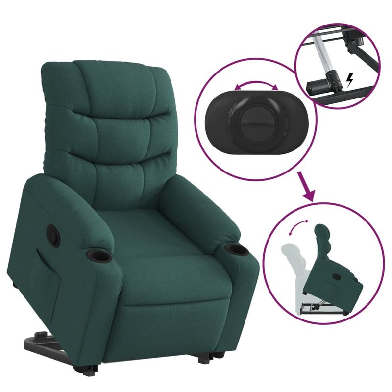 Casa si Gradina - Mobilier - Scaune si fotolii - Fotolii - Fotoliu rabatabil ridicare pe verticala, verde inchis, textil - Infinity.ro