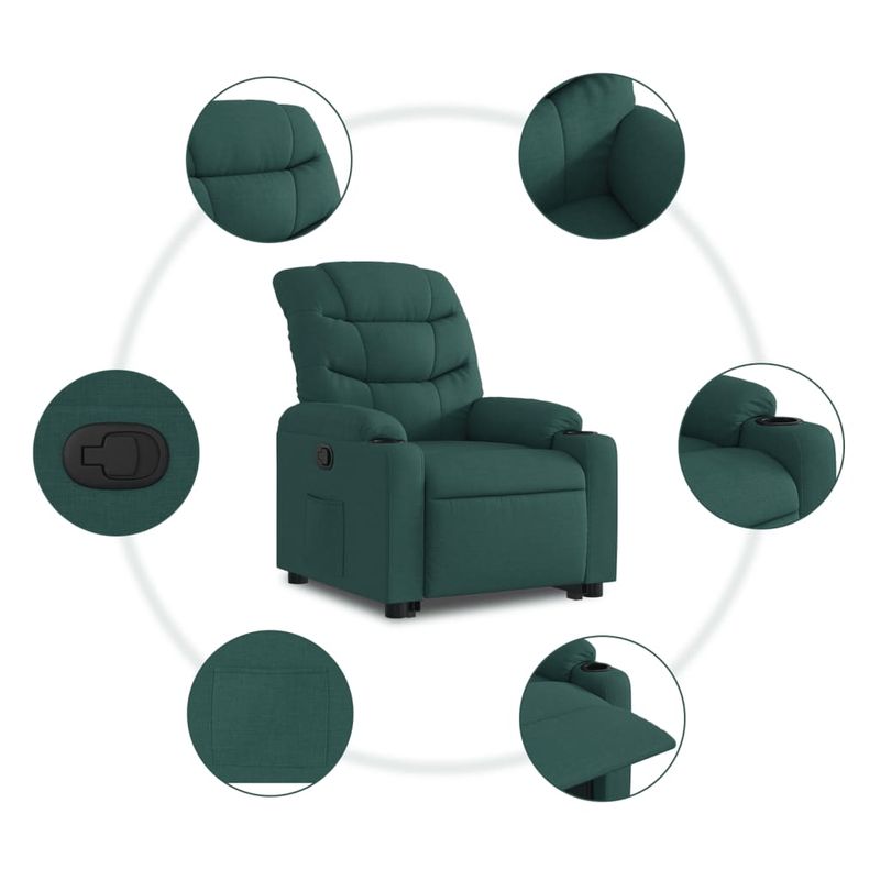 Casa si Gradina - Mobilier - Scaune si fotolii - Fotolii - Fotoliu rabatabil ridicare pe verticala, verde inchis, textil - Infinity.ro