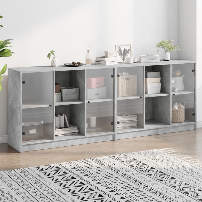 Casa si Gradina - Mobilier - Biblioteci si rafturi - Biblioteci - Biblioteca cu usi, gri beton, 204x37x75 cm, lemn compozit - Infinity.ro