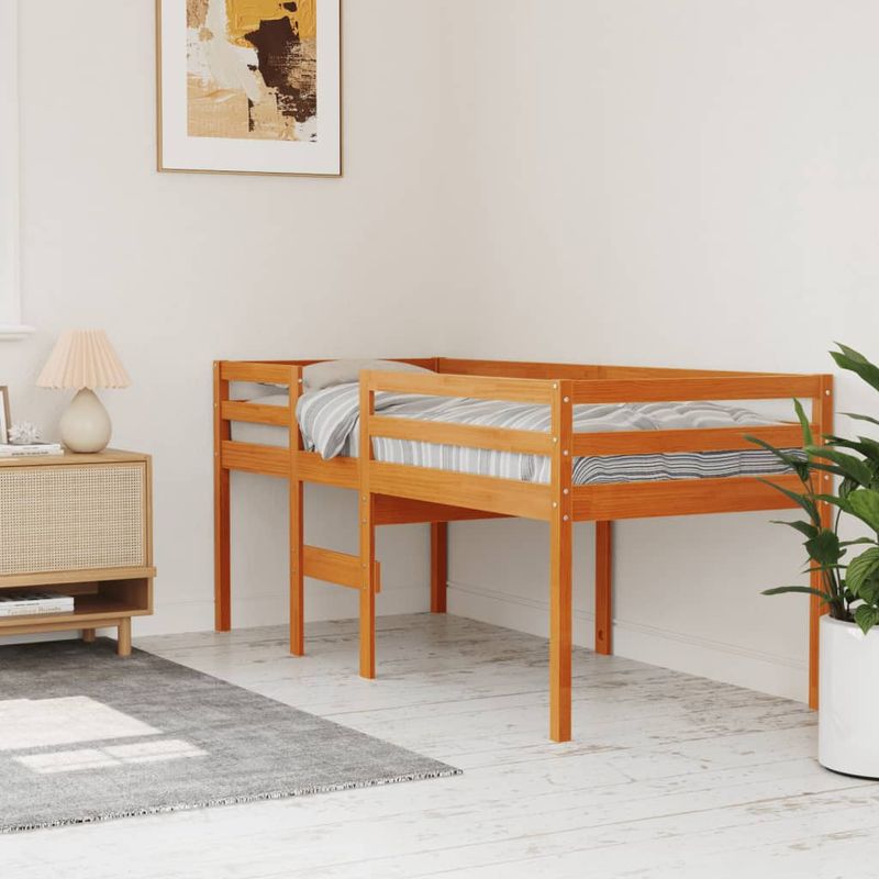 Casa si Gradina - Mobilier - Paturi si accesorii - Paturi - Pat inalt de dormitor, maro ceruit, 90x200cm, lemn masiv de pin - Infinity.ro