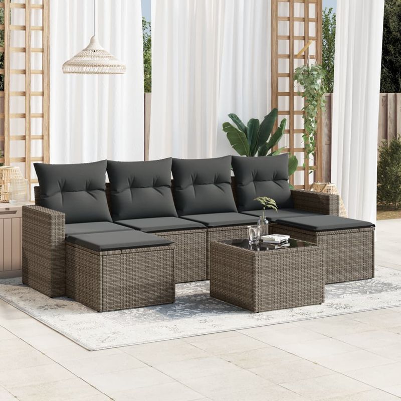 Casa si Gradina - Gradina si terasa - Mobilier exterior - Seturi mobila gradina - Set canapele de gradina, 7 piese, cu perne, gri, poliratan - Infinity.ro