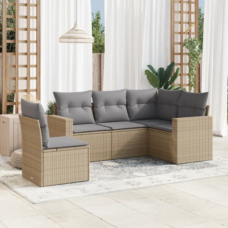 Casa si Gradina - Gradina si terasa - Mobilier exterior - Canapele si fotolii gradina - Set canapele de gradina cu perne, 5 piese, bej, poliratan - Infinity.ro