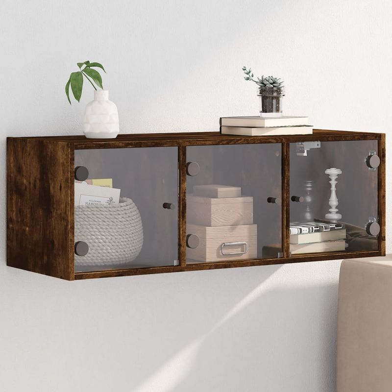 Casa si Gradina - Mobilier - Dulapuri si sifoniere - Dulapuri - Dulap de perete cu usi din sticla, stejar fumuriu,102x37x35 cm - Infinity.ro