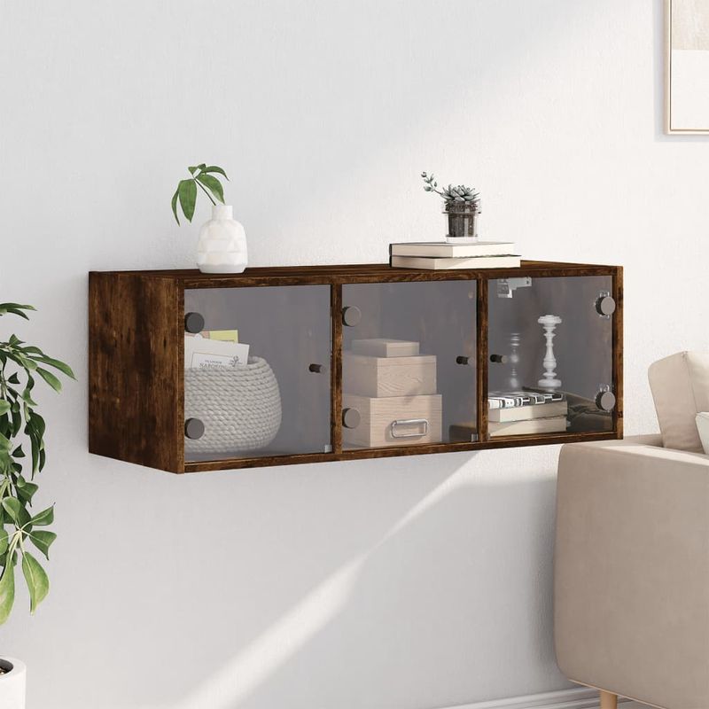 Casa si Gradina - Mobilier - Dulapuri si sifoniere - Dulapuri - Dulap de perete cu usi din sticla, stejar fumuriu,102x37x35 cm - Infinity.ro