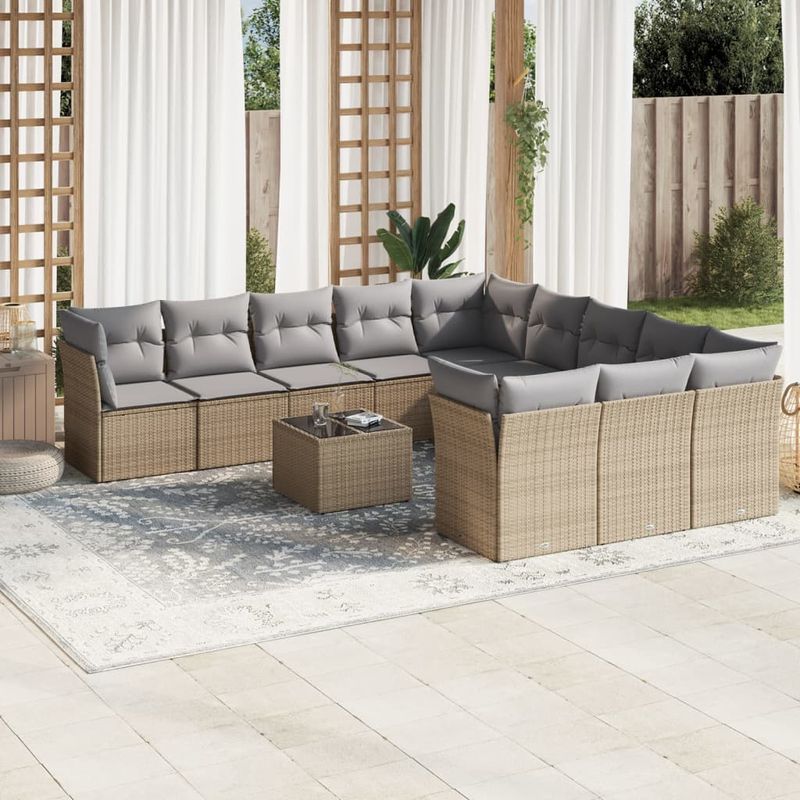 Casa si Gradina - Gradina si terasa - Mobilier exterior - Seturi mobila gradina - Set canapele de gradina cu perne, 12 piese, bej, poliratan - Infinity.ro