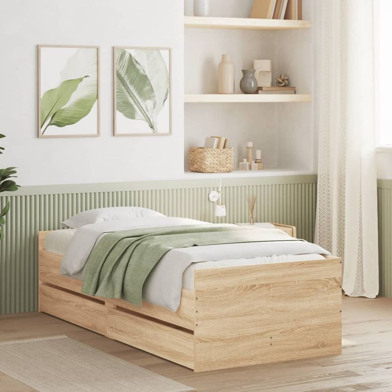 Casa si Gradina - Mobilier - Paturi si accesorii - Paturi - Cadru pat cu sertare, stejar sonoma, 75x190 cm, mic single - Infinity.ro