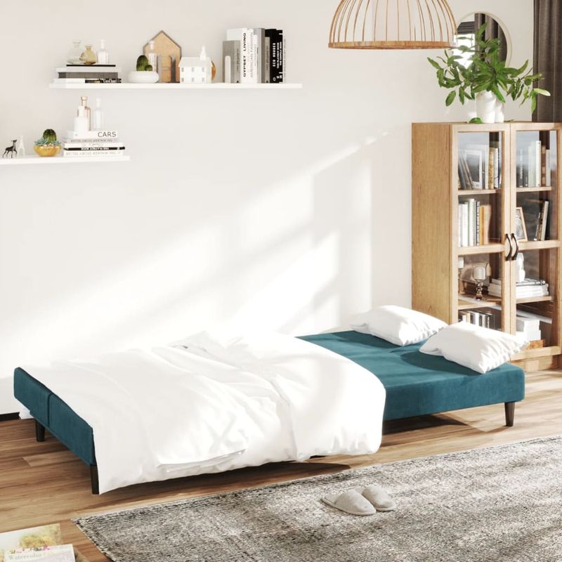 Casa si Gradina - Mobilier - Canapele si coltare - Canapele - Canapea extensibila cu 2 locuri, albastru, catifea - Infinity.ro