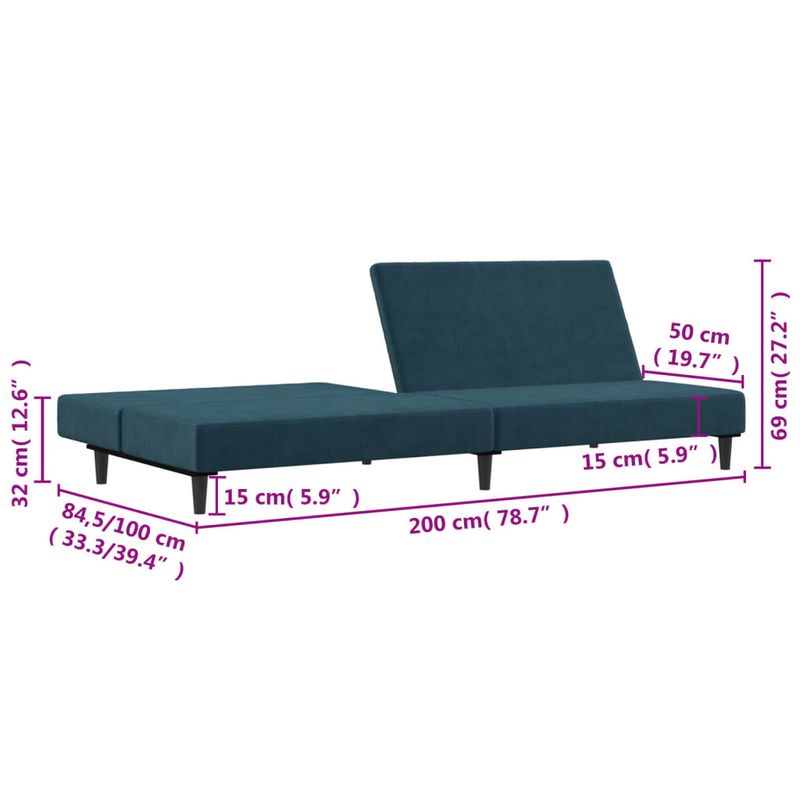 Casa si Gradina - Mobilier - Canapele si coltare - Canapele - Canapea extensibila cu 2 locuri, albastru, catifea - Infinity.ro