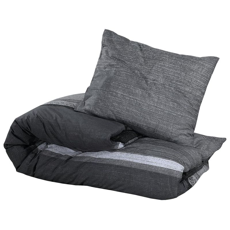 Casa si Gradina - Textile si covoare - Lenjerii de pat - Seturi de lenjerie - Set cu husa de pilota, gri inchis, 200x200 cm, bumbac, gri închis și negru, mărime 200x200 cm + 80x80 cm - Infinity.ro