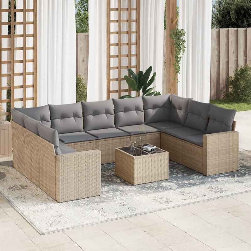 Casa si Gradina - Gradina si terasa - Mobilier exterior - Canapele si fotolii gradina - Set canapele de gradina cu perne, 10 piese, bej, poliratan - Infinity.ro