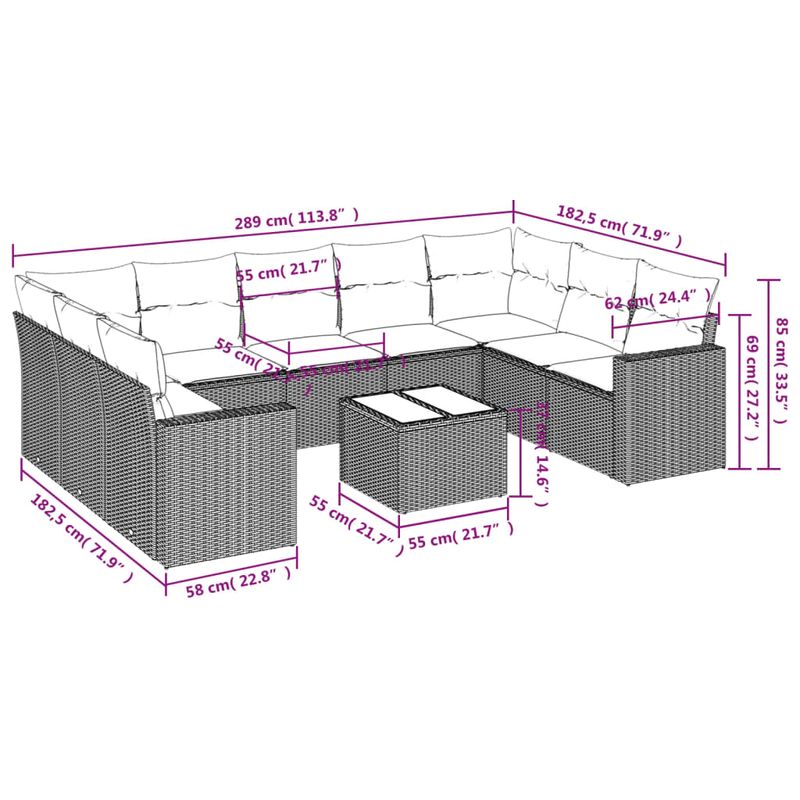 Casa si Gradina - Gradina si terasa - Mobilier exterior - Canapele si fotolii gradina - Set canapele de gradina cu perne, 10 piese, bej, poliratan - Infinity.ro
