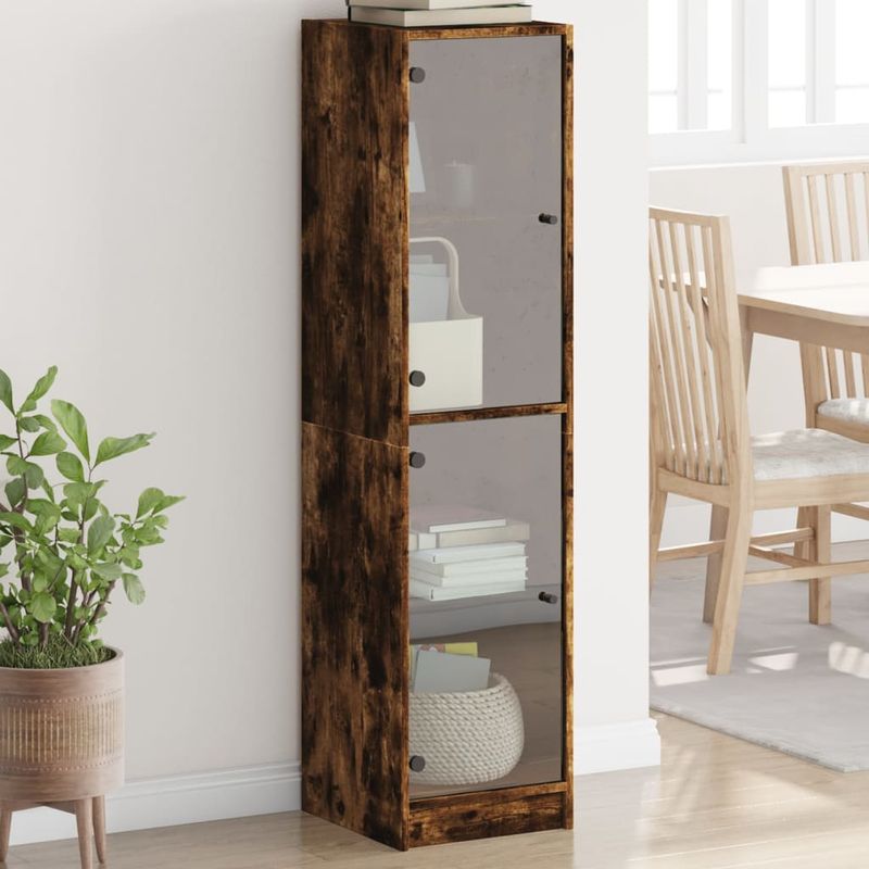 Casa si Gradina - Mobilier - Comode si corpuri - Comode - Dulap cu usi din sticla, stejar fumuriu, 35x37x142 cm - Infinity.ro