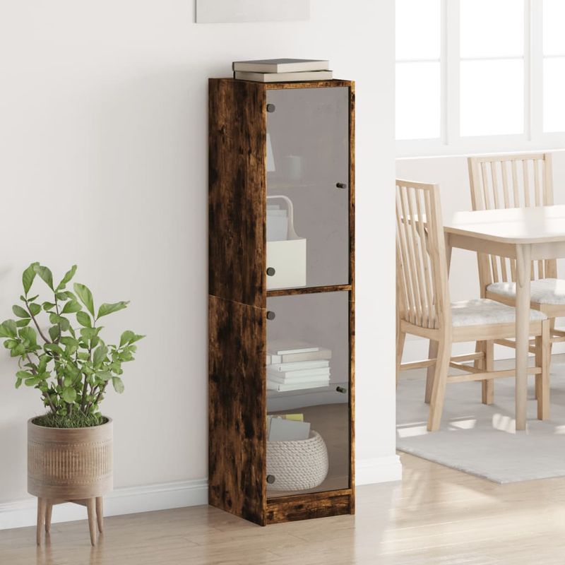 Casa si Gradina - Mobilier - Comode si corpuri - Comode - Dulap cu usi din sticla, stejar fumuriu, 35x37x142 cm - Infinity.ro