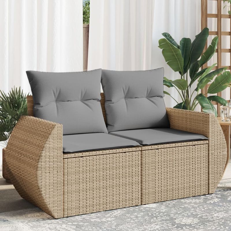Casa si Gradina - Gradina si terasa - Mobilier exterior - Canapele si fotolii gradina - Canapea de gradina cu perne, 2 locuri, bej, poliratan - Infinity.ro