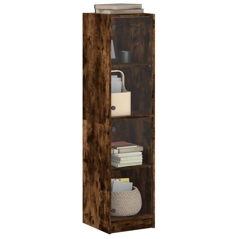 Casa si Gradina - Mobilier - Comode si corpuri - Comode - Dulap cu usi din sticla, stejar fumuriu, 35x37x142 cm - Infinity.ro