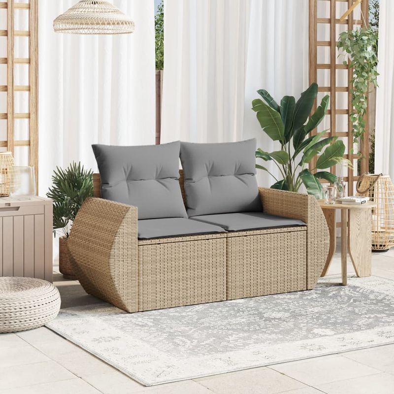 Casa si Gradina - Gradina si terasa - Mobilier exterior - Canapele si fotolii gradina - Canapea de gradina cu perne, 2 locuri, bej, poliratan - Infinity.ro