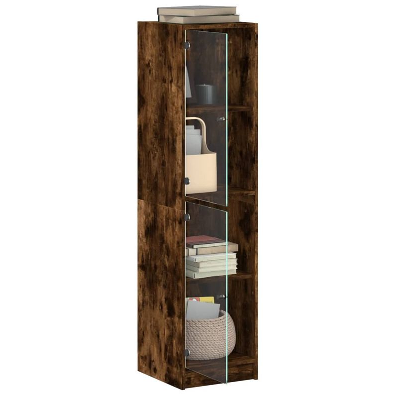 Casa si Gradina - Mobilier - Comode si corpuri - Comode - Dulap cu usi din sticla, stejar fumuriu, 35x37x142 cm - Infinity.ro