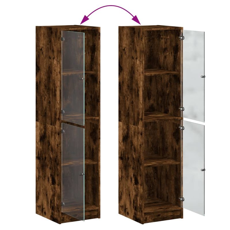 Casa si Gradina - Mobilier - Comode si corpuri - Comode - Dulap cu usi din sticla, stejar fumuriu, 35x37x142 cm - Infinity.ro