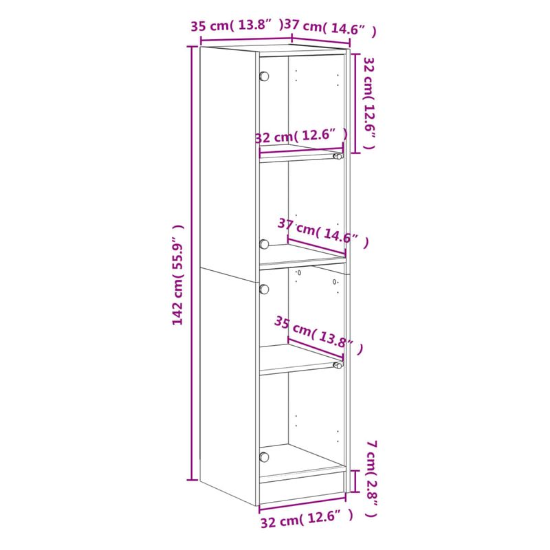 Casa si Gradina - Mobilier - Comode si corpuri - Comode - Dulap cu usi din sticla, stejar fumuriu, 35x37x142 cm - Infinity.ro