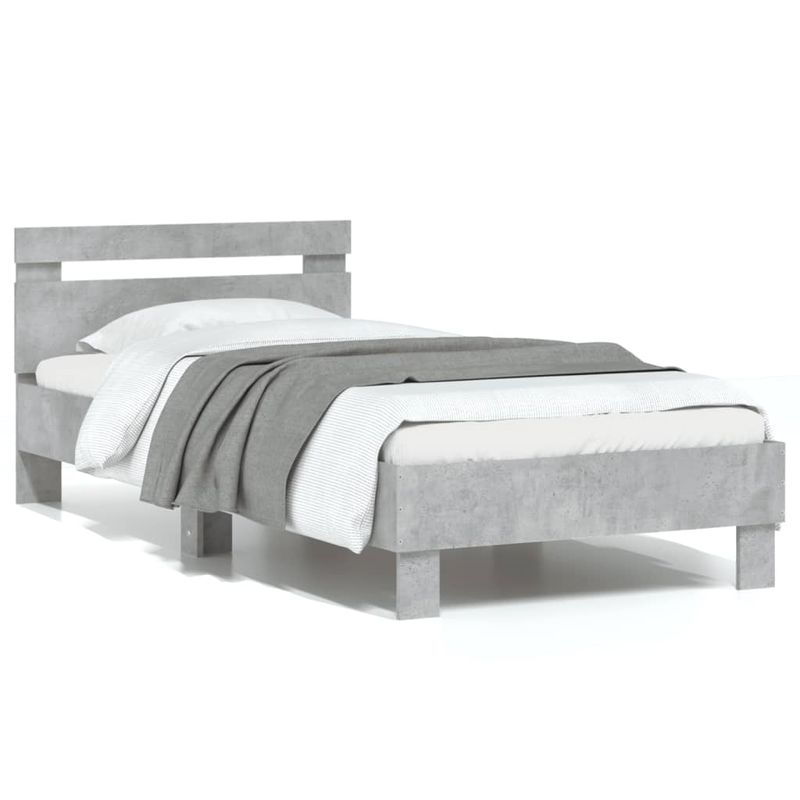 Casa si Gradina - Mobilier - Paturi si accesorii - Paturi - Cadru de pat cu tablie, gri beton, 75x190 cm, lemn prelucrat - Infinity.ro