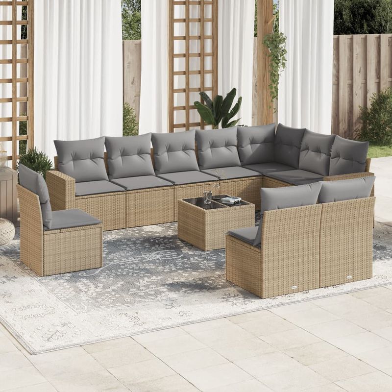 Casa si Gradina - Gradina si terasa - Mobilier exterior - Seturi mobila gradina - Set canapele de gradina cu perne, 11 piese, bej, poliratan - Infinity.ro