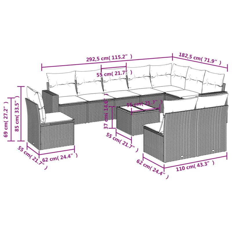 Casa si Gradina - Gradina si terasa - Mobilier exterior - Seturi mobila gradina - Set canapele de gradina cu perne, 11 piese, bej, poliratan - Infinity.ro